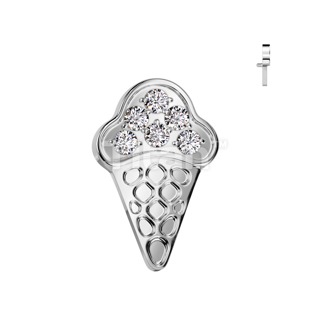 Implant Grade Titanium Internally Threaded CZ Pave Ice Cream Cone Top - Image 2