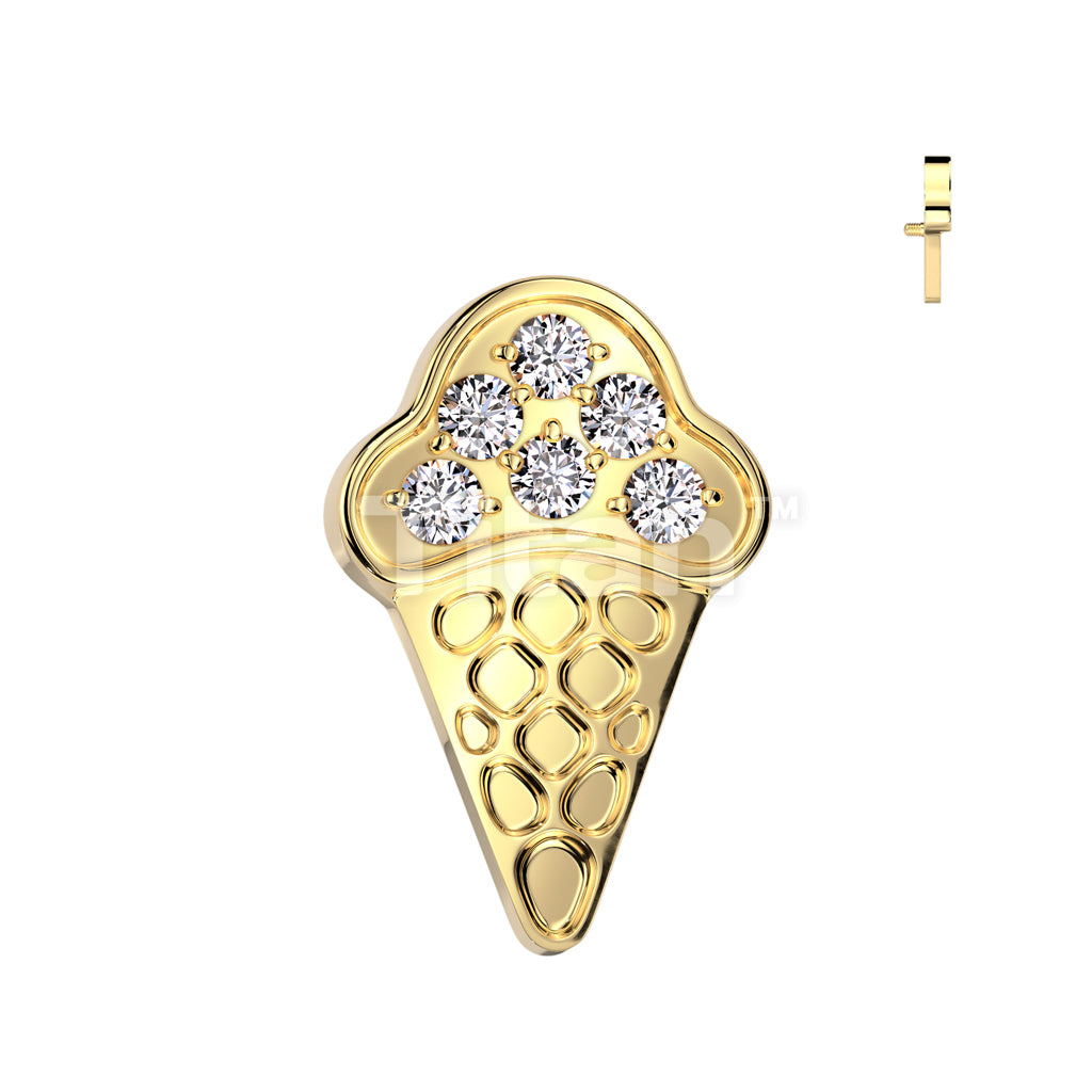 Implant Grade Titanium Internally Threaded CZ Pave Ice Cream Cone Top - Image 3