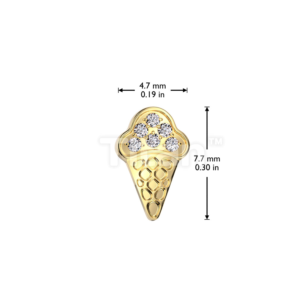 Implant Grade Titanium Internally Threaded CZ Pave Ice Cream Cone Top - Image 4