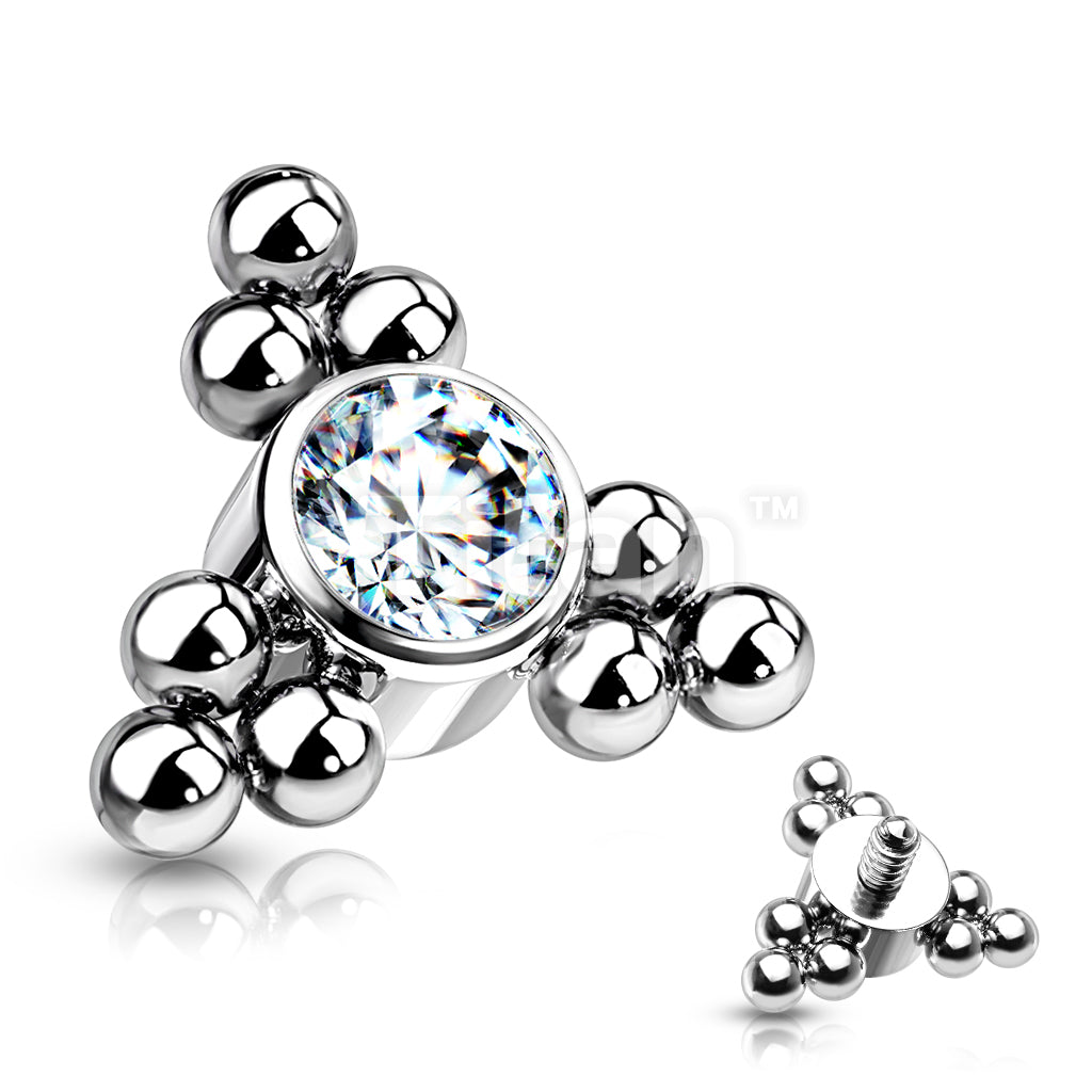 Implant Grade Titanium Internally Threaded Top With Bezel Set CZ Center and Trinity Ball Clusters - Image 4