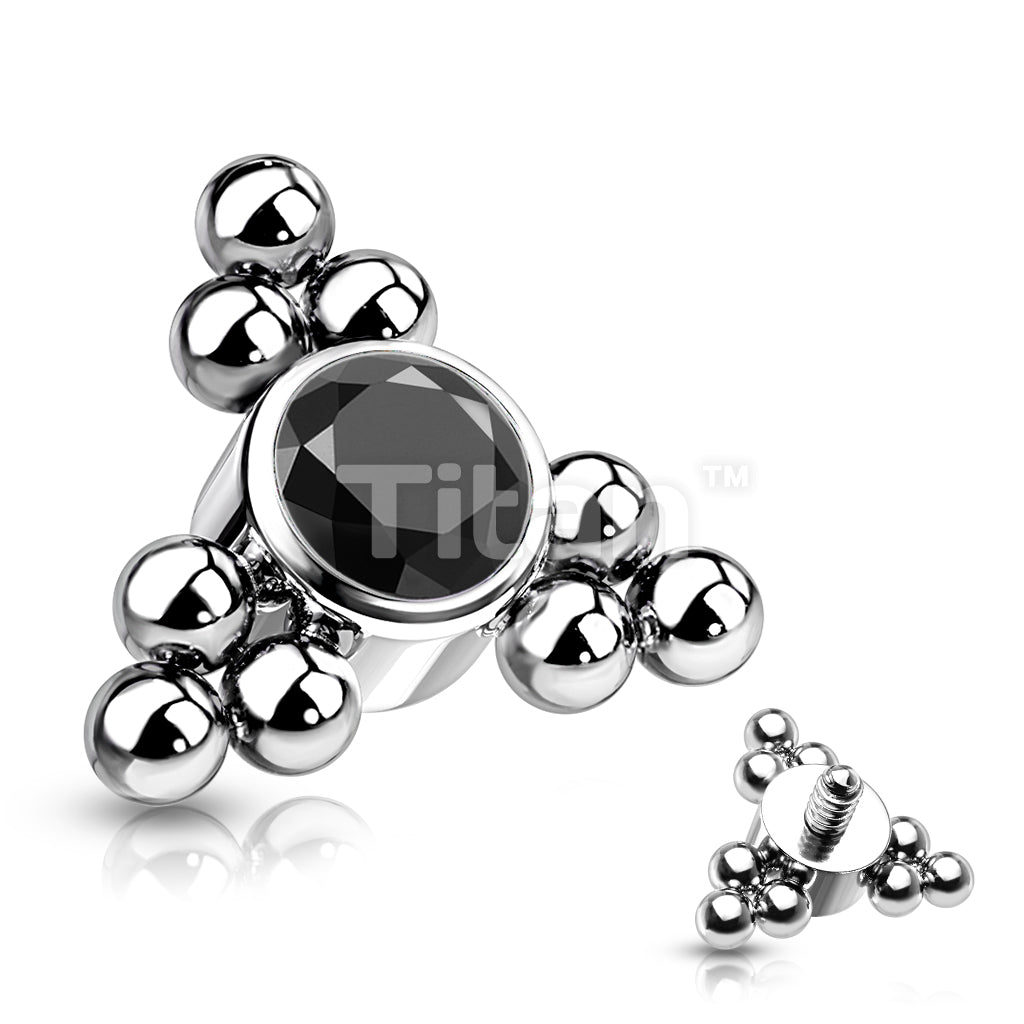 Implant Grade Titanium Internally Threaded Top With Bezel Set CZ Center and Trinity Ball Clusters - Image 5