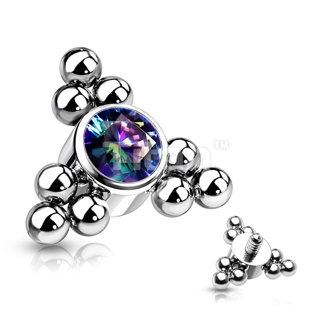 Implant Grade Titanium Internally Threaded Top With Bezel Set CZ Center and Trinity Ball Clusters - Image 6
