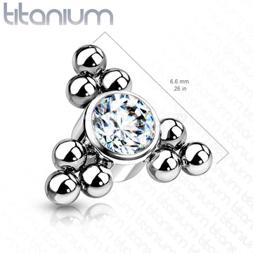 Implant Grade Titanium Internally Threaded Top With Bezel Set CZ Center and Trinity Ball Clusters - Image 7