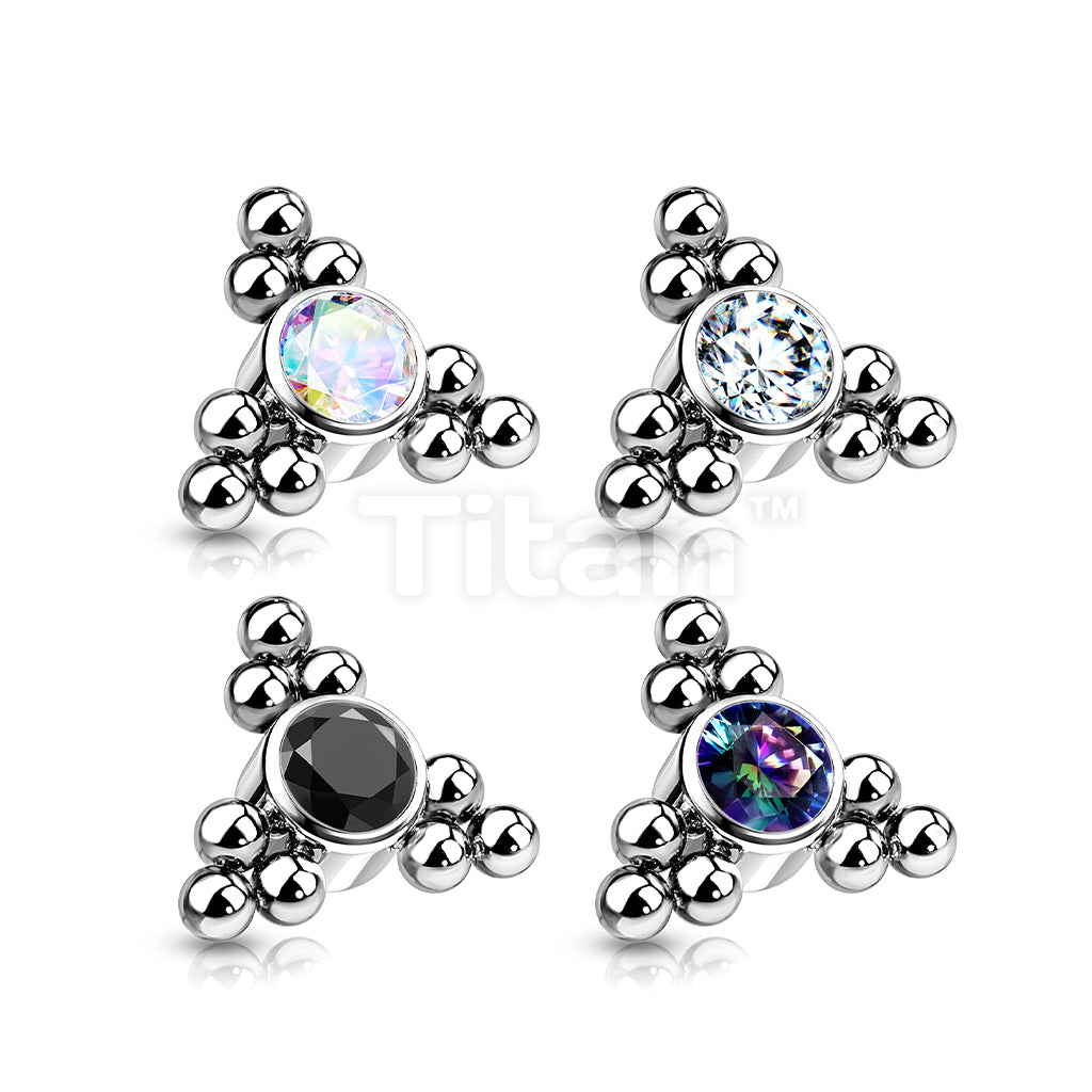 Implant Grade Titanium Internally Threaded Top With Bezel Set CZ Center and Trinity Ball Clusters - Image 8