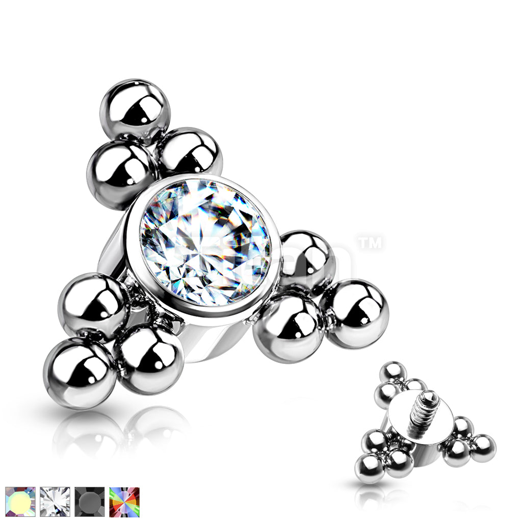 Implant Grade Titanium Internally Threaded Top With Bezel Set CZ Center and Trinity Ball Clusters - Image 2