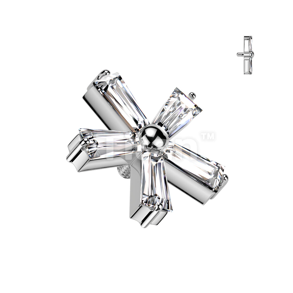 Implant Grade Titanium Internally Threaded 5 Baguette CZ Flower Top - Image 2