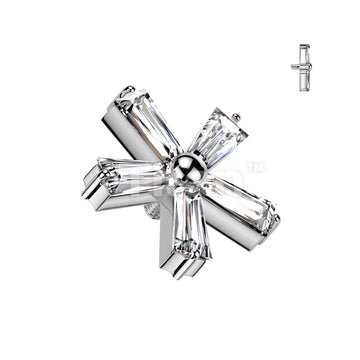 Implant Grade Titanium Internally Threaded 5 Baguette CZ Flower Top - Image 2