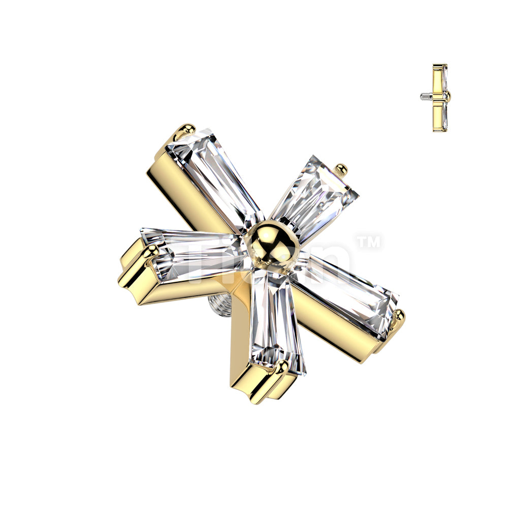 Implant Grade Titanium Internally Threaded 5 Baguette CZ Flower Top - Image 3