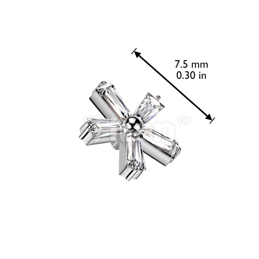 Implant Grade Titanium Internally Threaded 5 Baguette CZ Flower Top - Image 4