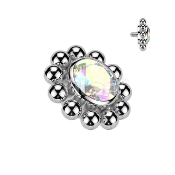 Implant Grade Titanium Internally Threaded Bezel Set CZ Center With Beaded Ball Edge Top - Image 2