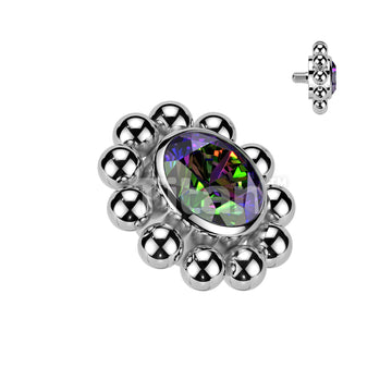 Implant Grade Titanium Internally Threaded Bezel Set CZ Center With Beaded Ball Edge Top - Image 4