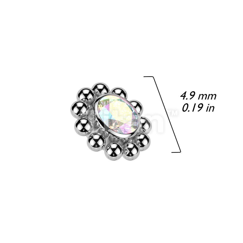 Implant Grade Titanium Internally Threaded Bezel Set CZ Center With Beaded Ball Edge Top - Image 5