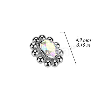 Implant Grade Titanium Internally Threaded Bezel Set CZ Center With Beaded Ball Edge Top - Image 5