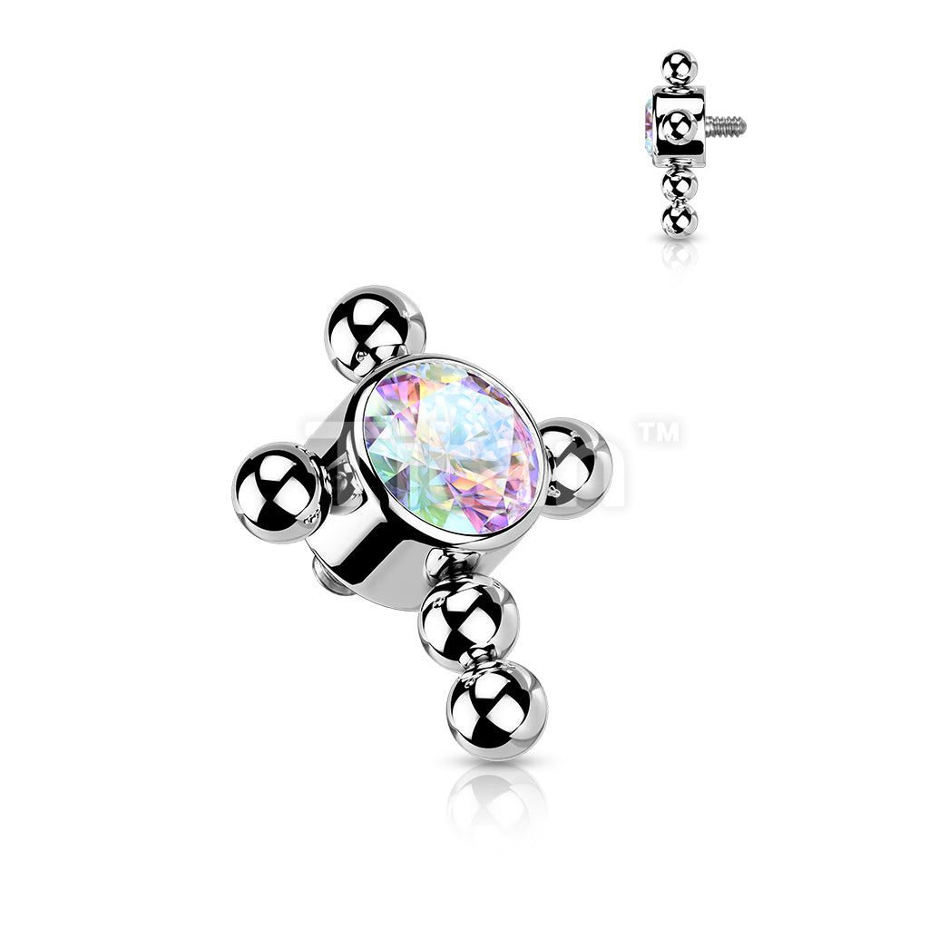 Implant Grade Titanium Internally Threaded Bezel Set CZ Center Beaded Ball Cross Top - Image 3