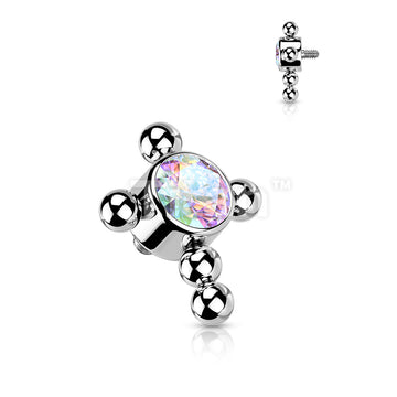 Implant Grade Titanium Internally Threaded Bezel Set CZ Center Beaded Ball Cross Top - Image 3