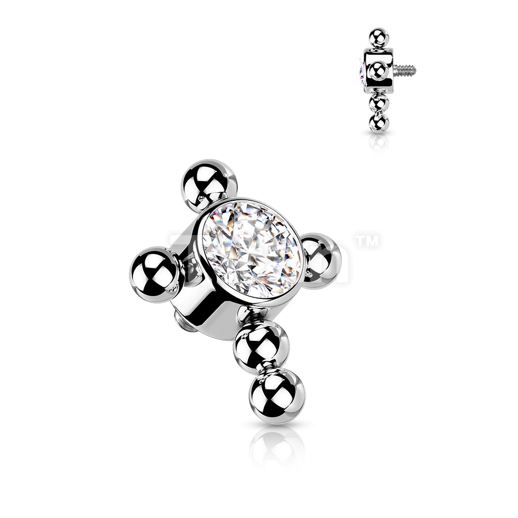 Implant Grade Titanium Internally Threaded Bezel Set CZ Center Beaded Ball Cross Top - Image 4