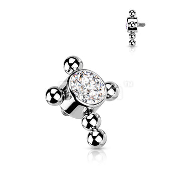Implant Grade Titanium Internally Threaded Bezel Set CZ Center Beaded Ball Cross Top - Image 4