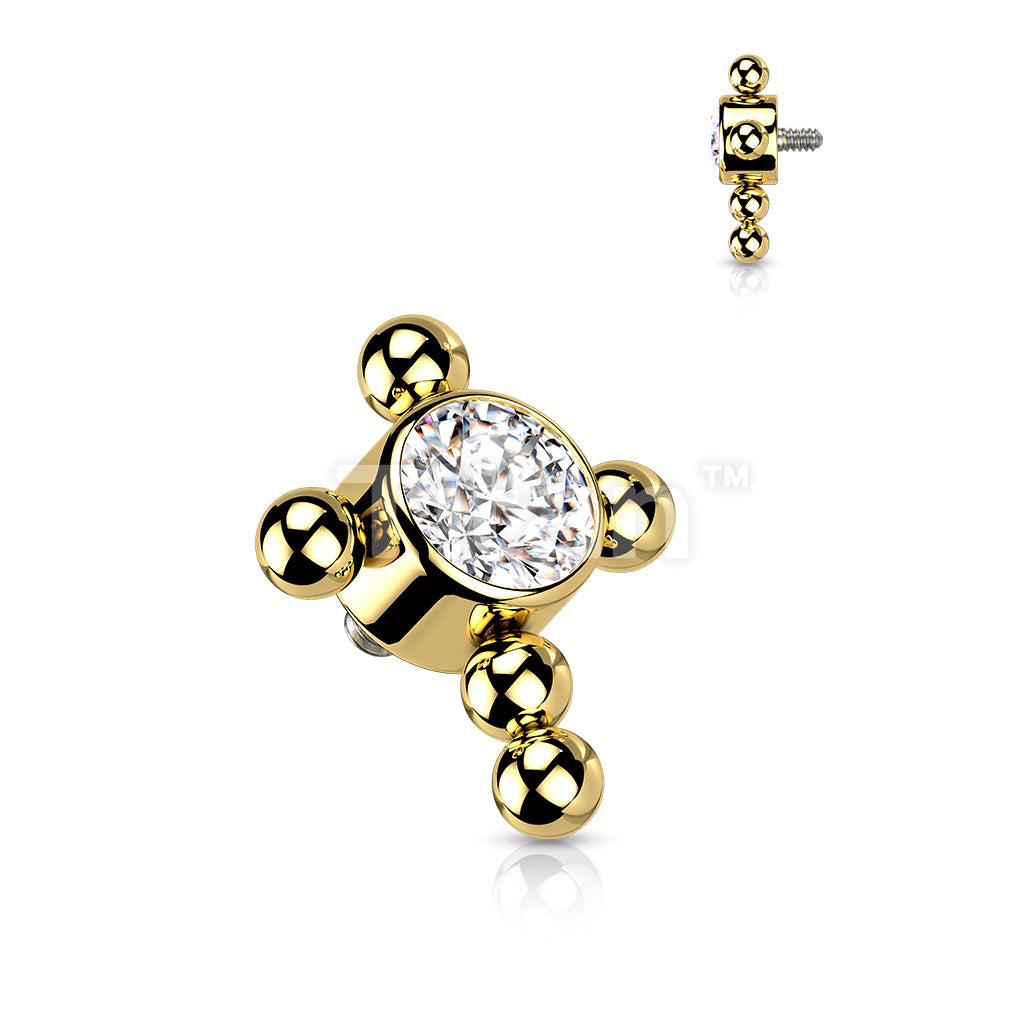 Implant Grade Titanium Internally Threaded Bezel Set CZ Center Beaded Ball Cross Top - Image 5