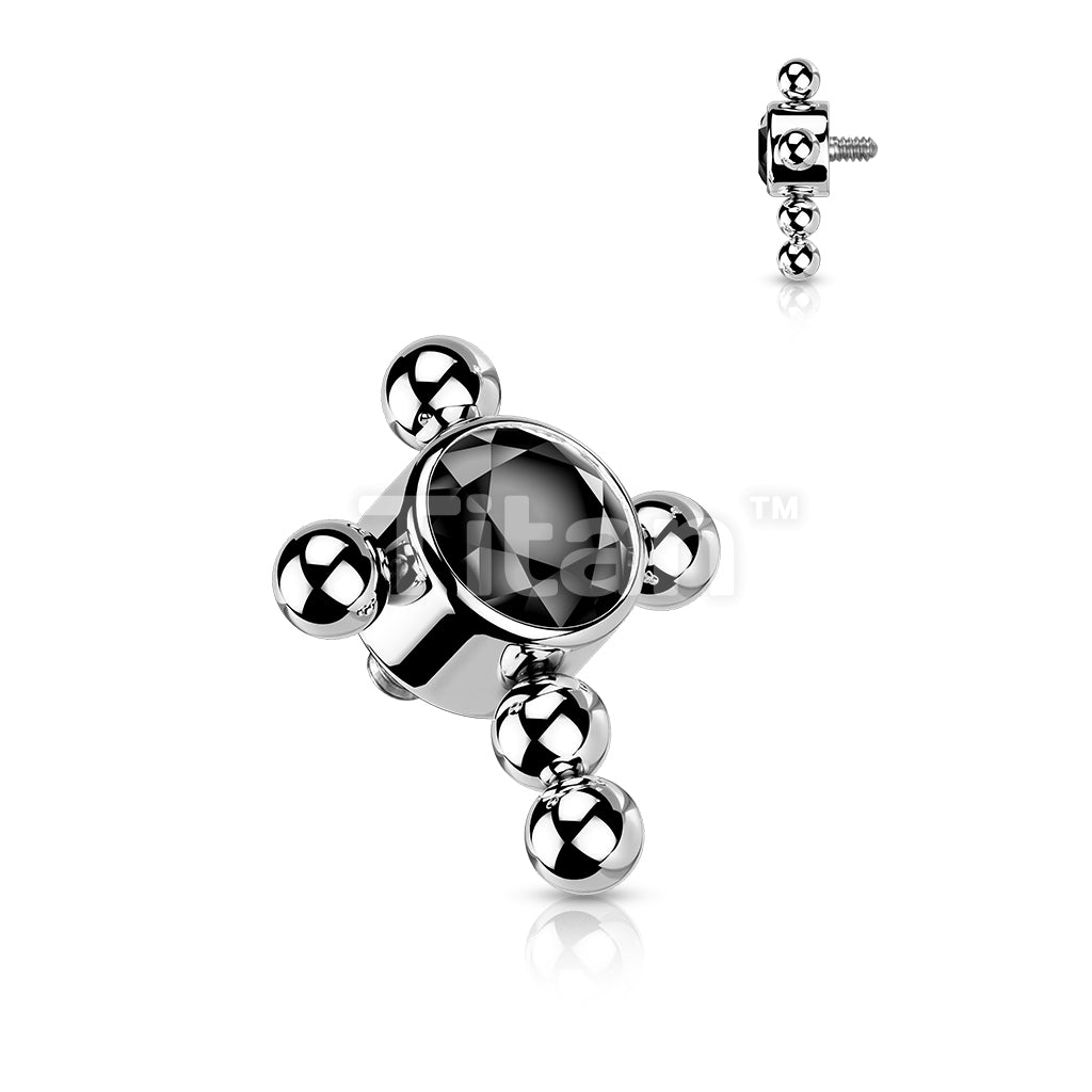 Implant Grade Titanium Internally Threaded Bezel Set CZ Center Beaded Ball Cross Top - Image 6