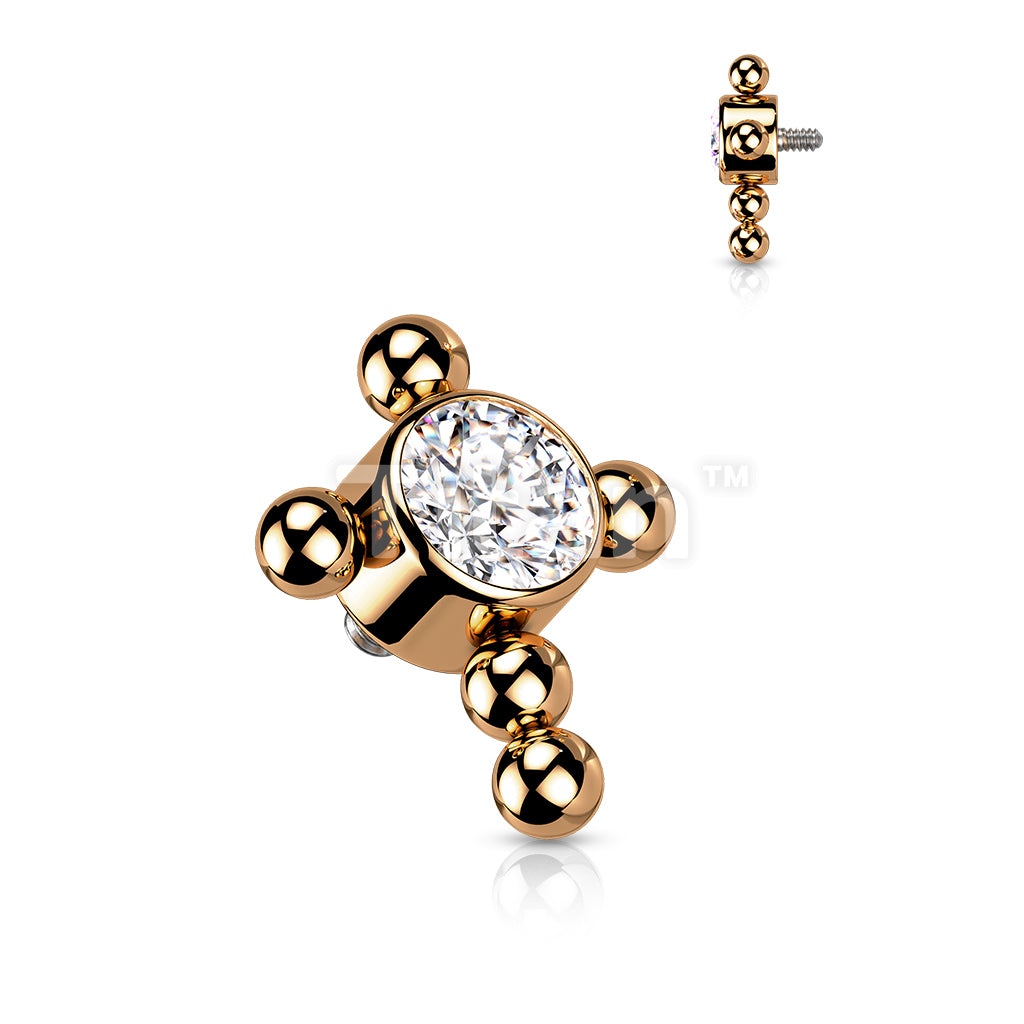 Implant Grade Titanium Internally Threaded Bezel Set CZ Center Beaded Ball Cross Top - Image 8