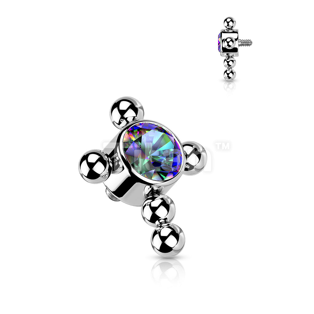 Implant Grade Titanium Internally Threaded Bezel Set CZ Center Beaded Ball Cross Top - Image 9
