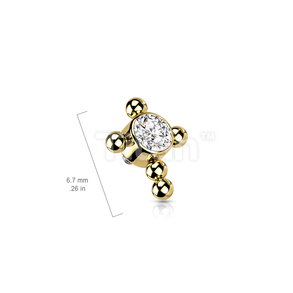 Implant Grade Titanium Internally Threaded Bezel Set CZ Center Beaded Ball Cross Top - Image 10