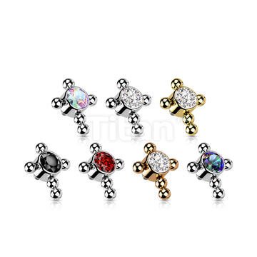 Implant Grade Titanium Internally Threaded Bezel Set CZ Center Beaded Ball Cross Top - Image 11