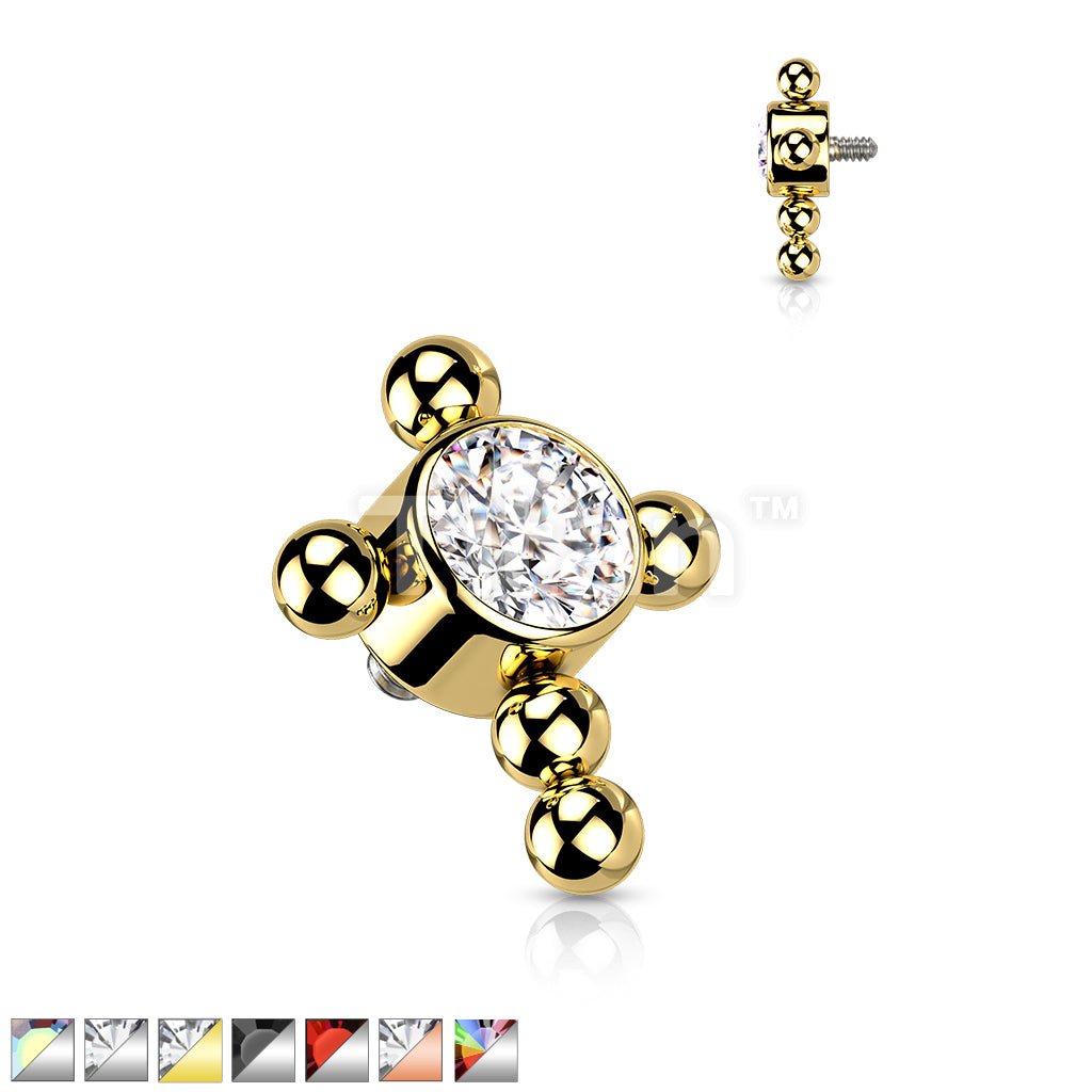 Implant Grade Titanium Internally Threaded Bezel Set CZ Center Beaded Ball Cross Top - Image 2