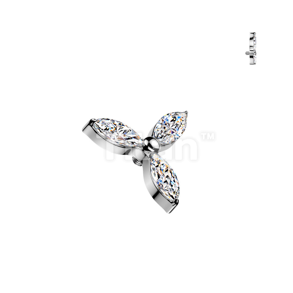 Titanium Internally Threaded 3 Marquise CZ Petals Flower Top - Image 2