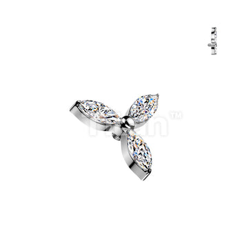 Titanium Internally Threaded 3 Marquise CZ Petals Flower Top - Image 2