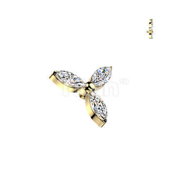 Titanium Internally Threaded 3 Marquise CZ Petals Flower Top - Image 3