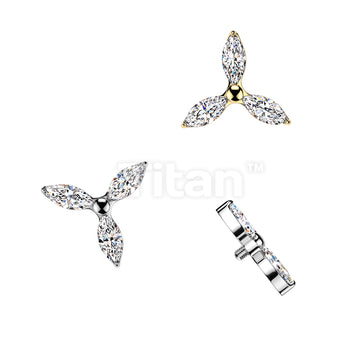Titanium Internally Threaded 3 Marquise CZ Petals Flower Top
