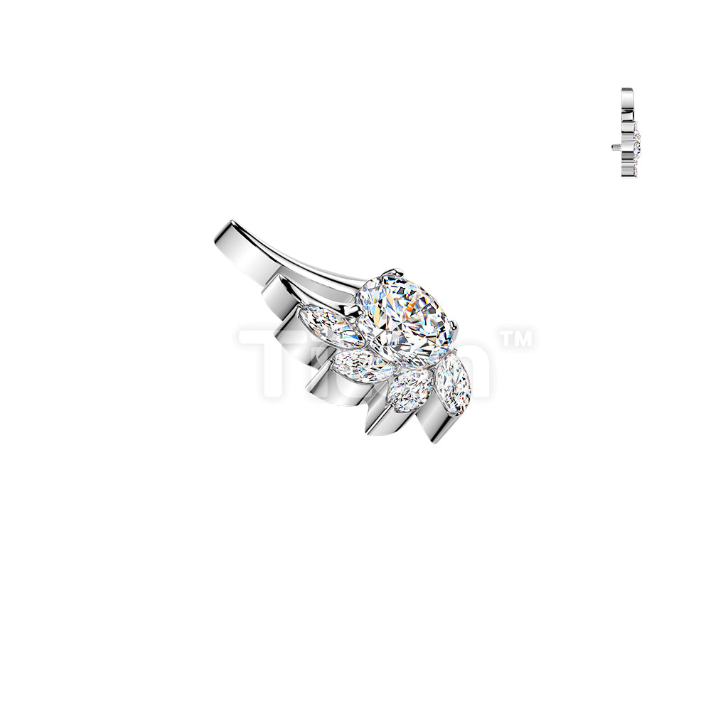 Titanium Internally Threaded CNC Set Marquise And Round CZ Angel Wing Top - Image 2