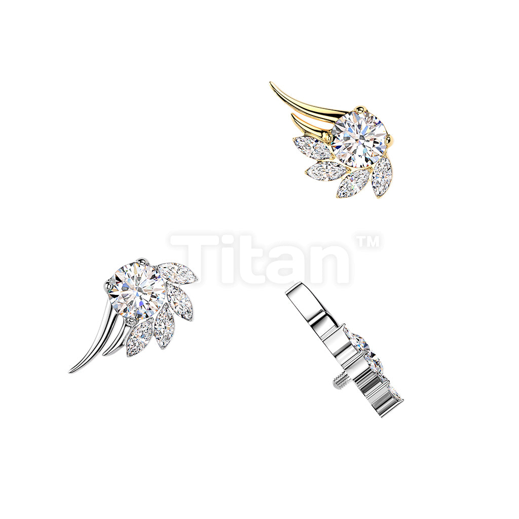 Titanium Internally Threaded CNC Set Marquise And Round CZ Angel Wing Top