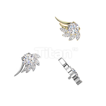 Titanium Internally Threaded CNC Set Marquise And Round CZ Angel Wing Top