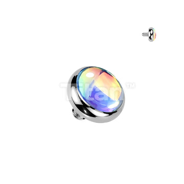 Titanium Internally Threaded Flat Bezel Set Iridescent Stone Top - Image 2