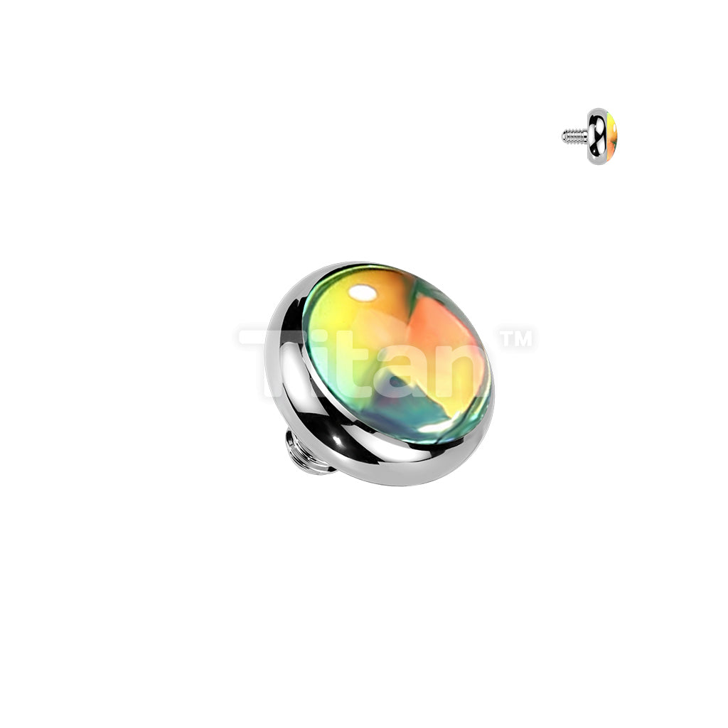 Titanium Internally Threaded Flat Bezel Set Iridescent Stone Top - Image 3
