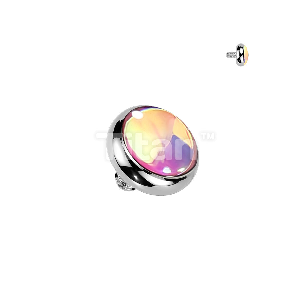 Titanium Internally Threaded Flat Bezel Set Iridescent Stone Top - Image 4