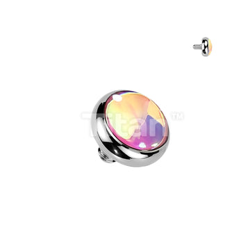 Titanium Internally Threaded Flat Bezel Set Iridescent Stone Top - Image 4