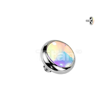 Titanium Internally Threaded Flat Bezel Set Iridescent Stone Top - Image 5