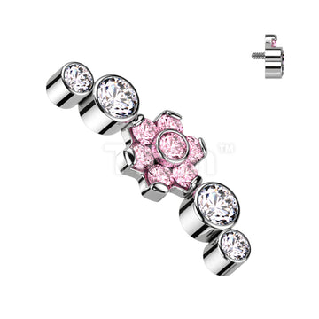 Implant Grade Titanium Internally Threaded Top With CZ Flower Center and Double Bezel Set CZs on Each Side - Image 4