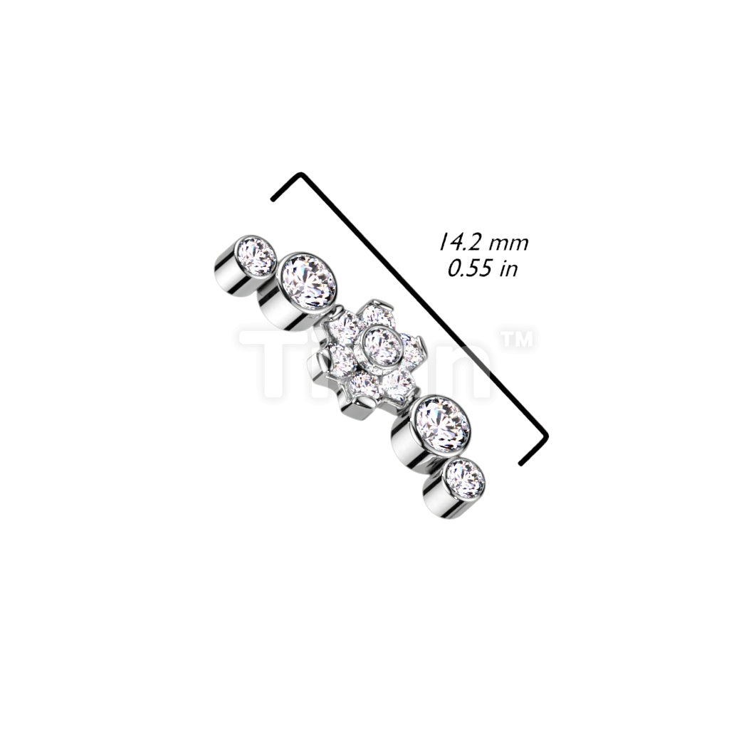 Implant Grade Titanium Internally Threaded Top With CZ Flower Center and Double Bezel Set CZs on Each Side - Image 5