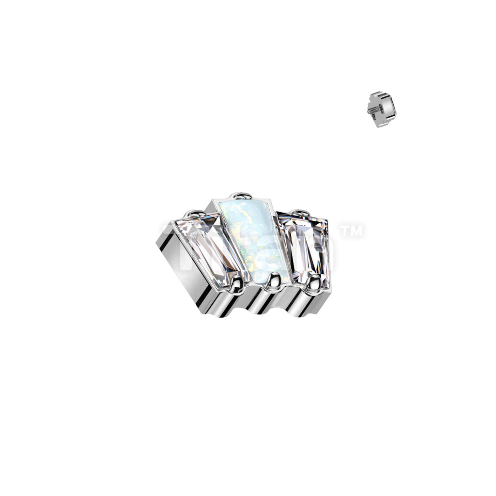 Implant Grade Titanium Internally Threaded 3 Baguette Top With CZ or Opal Center - Image 2
