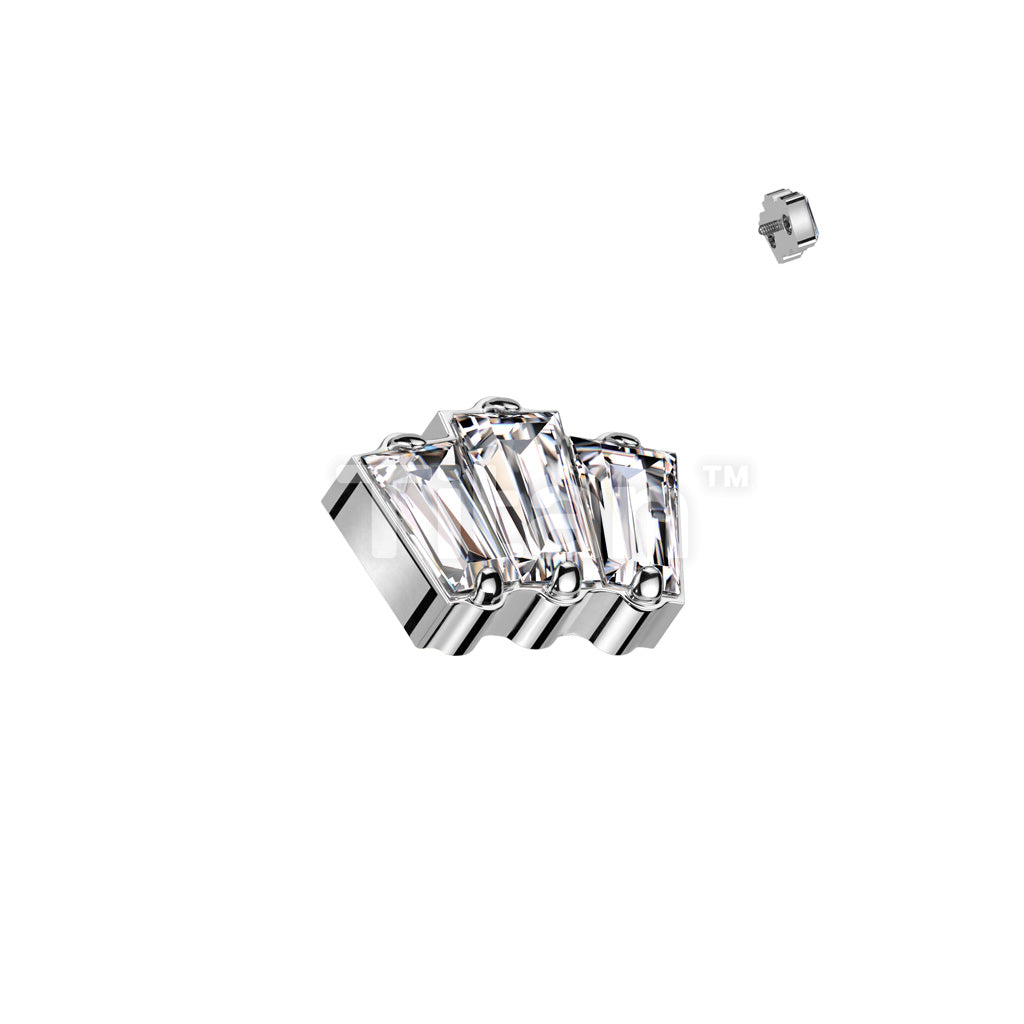 Implant Grade Titanium Internally Threaded 3 Baguette Top With CZ or Opal Center - Image 3