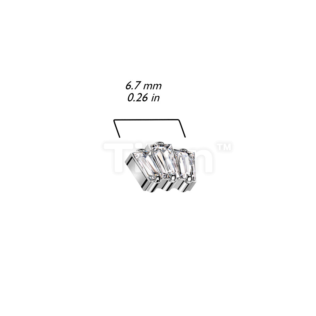 Implant Grade Titanium Internally Threaded 3 Baguette Top With CZ or Opal Center - Image 5
