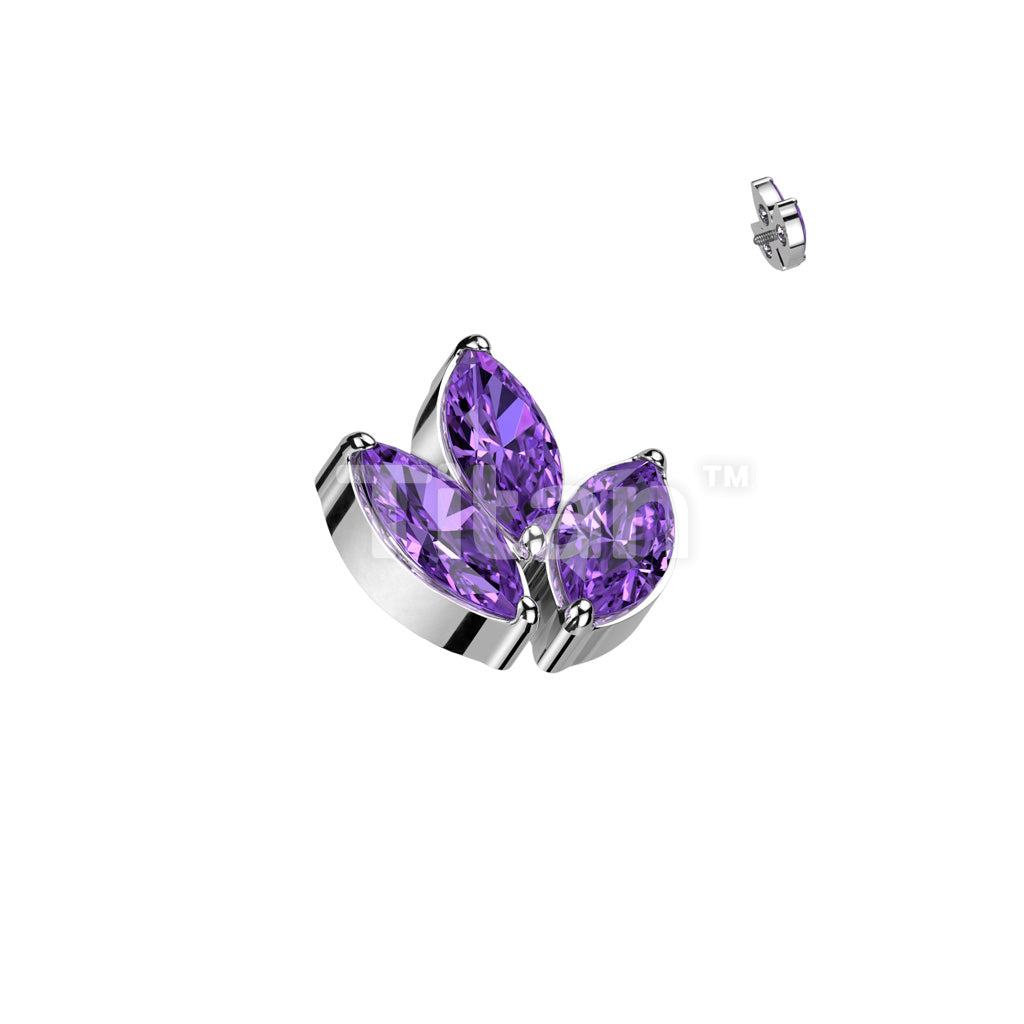 Implant Grade Titanium Internally Threaded 3 Marquise CZ Leaf Top - Image 2
