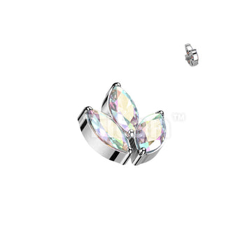 Implant Grade Titanium Internally Threaded 3 Marquise CZ Leaf Top - Image 3