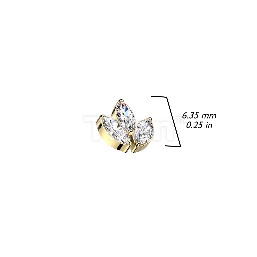 Implant Grade Titanium Internally Threaded 3 Marquise CZ Leaf Top - Image 9