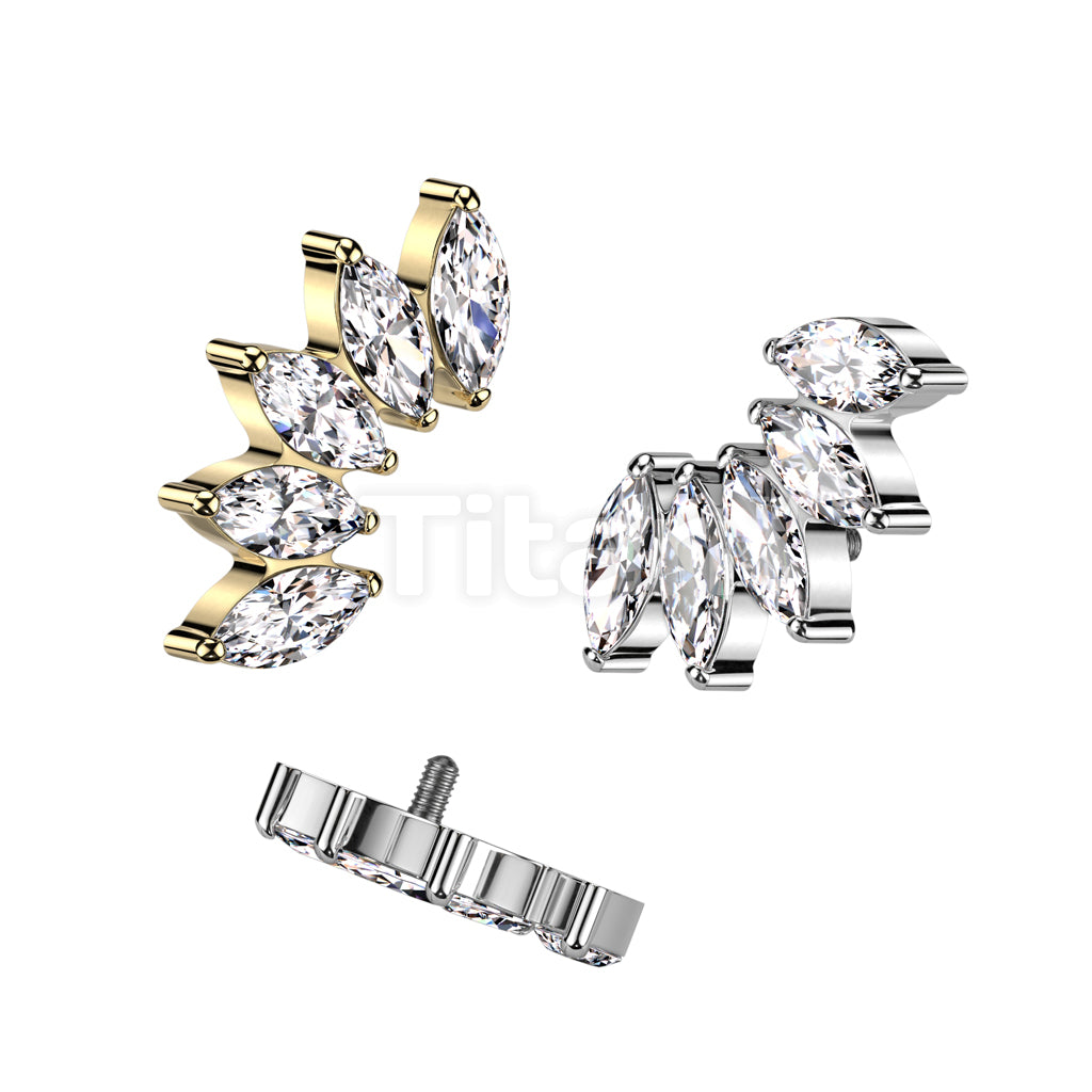 Implant Grade Titanium Internally Threaded 5 Marquise CZ Fan Top
