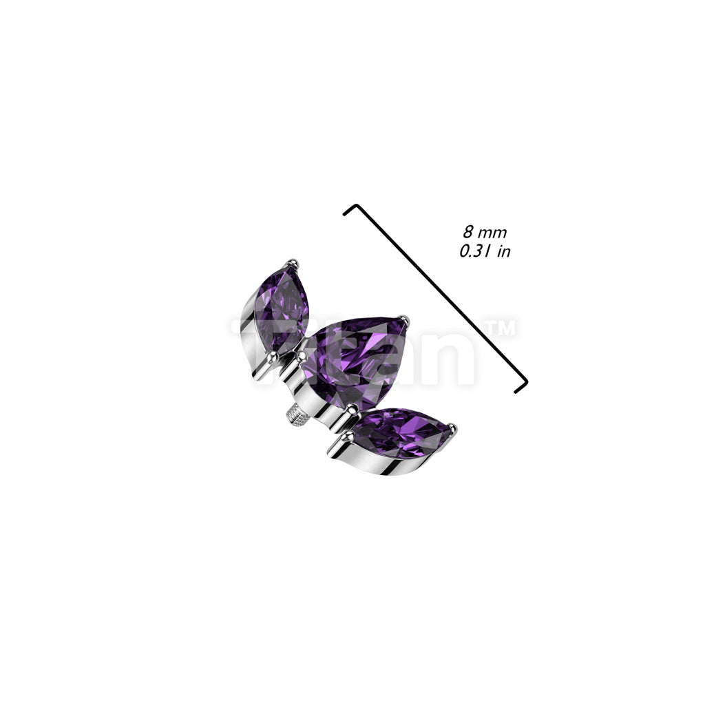 Implant Grade Titanium Internally Threaded Pear CZ Between 2 Marquise CZ Top - Image 5